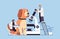 scientists doing experiments in lab veterinary workers with experimental dog biological genetic engineering research