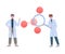 Scientists in Lab, Men in White Coat Analyzing Molecular Structure with Magnifying Gass Flat Style Vector Illustration