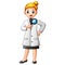 Scientists woman in lab coats holding a magnifying glass