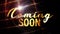 Scifi Movie Trailer Coming Soon Text. 4K 3D render seamless loop futuristic cinematic title of Golden Coming Soon text.