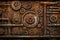 Scifi steampunk rusty wall background machinery texture design. Generative AI