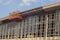 Scissor elevated lift platform. Multi-storey with many glass Windows .background of glass windows of modern office building .