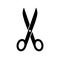 Scissor icon. Silhouette black scissors isolated on white background. Symbol barber. Simple open scissor for design of hairdresser