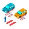 Scissor lift for cars in a car workshop, isometric image