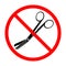 Scissors ban sign. Scissors prohibition sign. No scissors sign