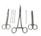 Scissors, clamp, surgical needle