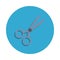 scissors colored in blue badge icon. Element of school icon for mobile concept and web apps. Detailed scissors icon can be used fo