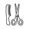 Scissors and comb icon, outline style