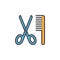 Scissors and comb line icon, filled outline vector sign, linear colorful pictogram isolated on white.