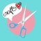 Scissors with with crafts love message flat design