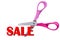 Scissors and Cut Price sale text concept.