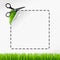 Scissors cut sticker. Green grass