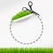 Scissors cut ticker. Green grass