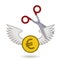 scissors cutting euro coin wings