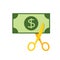 Scissors cutting money