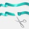 Scissors cutting turquoise ribbon realistic vector