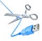 Scissors cutting the USB cable