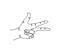 Scissors gesture one line art. Continuous line drawing of gesture, palm, three fingers, left hand.