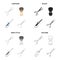 Scissors hairdresser, shaving brush, curling iron, scissors for fine haircuts. Hairdresser set collection icons in