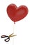 Scissors and heart balloon on white background 3D illustration.