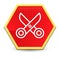 Scissors icon abstract red hexagon button bright yellow frame elegant design