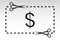 Scissors icon cutting coupons and dollar sign with dotted line for apps and websites