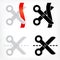 Scissors icons set cutting dash line and ribbon