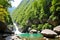 Scissors Peak shaped rocks rising up from the ground at the Dalong Waterfall scenic area in Yandangshan