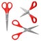 Scissors with red plastic handles, open and closed