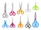 Scissors set. Universal hairdressers blue kitchen for cutting stationery long short orange surgical articulated sewing