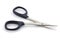 Scissors small sharp with black handles for cutting out Richelieu.