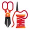 Scissors, spool and needle flat icon. Sewing color icons in trendy flat style. Tailoring gradient style design, designed