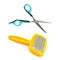 Scissors and stools for grooming dogs and cats isolated on a white background