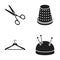 Scissors, thimble, clothes hanger, cushion with pins.Atelier set collection icons in cartoon style vector symbol stock
