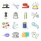 Scissors, thimble, sewing machine and other items for tailoring.Sewing Or Tailoring Tools Kit set collection icons in