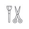 Scissors and visagiste brush line icon concept. Scissors and visagiste brush vector linear illustration, symbol, sign