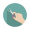 Scissors in a woman`s hand. Hobbies and paper crafts. Flat vector illustration