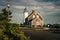 Scituate Harbor lighthouse overlooks a breakwater in Massachusetts - oct, 2022