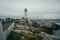 Scituate Harbor lighthouse overlooks a breakwater in Massachusetts - oct, 2022