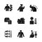 Scoliosis causes black glyph icons set on white space