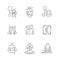 Scoliosis diagnosis and treatment linear icons set