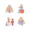 Scoliosis prevention methods RGB color icons set