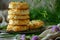 Scones with cheese and green onion. Cheddar and chive biscuits. Generative AI