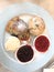 Scones with jam and  cream,break time with dessert set on marble table