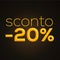Sconto 20%, italian words for 20% off discount, 3d rendering on black background