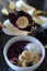 Scoop of BlackBerry smoothie bowl with banana.