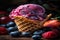 A Scoop of Colorful Mixed Berry Sorbet, Served in a Waffle Cone - Generative AI