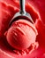 Scoop of crave-worthy frozen strawberry sorbet with velvety texture. Summer dessert healthy sugar free sweets. AI generated