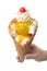 Scoop ice creams with cone on background and topping