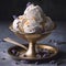 A scoop of lavender honey ice cream on a silver plate. Generative AI image.